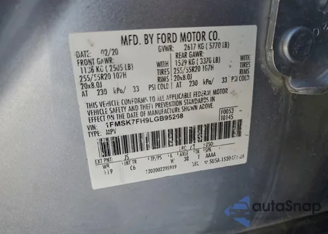 2020 Ford Explorer Limited z USA, uszkodzony, nr VIN 1FMSK7FH9LGB95208